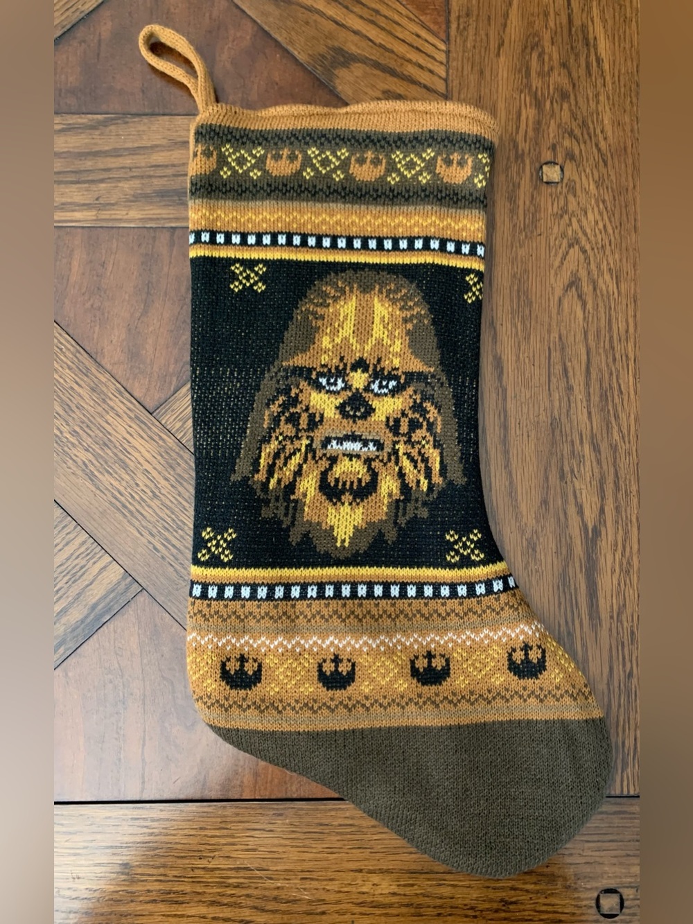 Star Wars Chewbacca Knit Holiday Christmas Stocking Brown Black Fair Isle Style